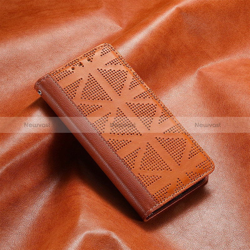 Leather Case Stands Flip Cover Holder S04D for Samsung Galaxy M13 5G Brown