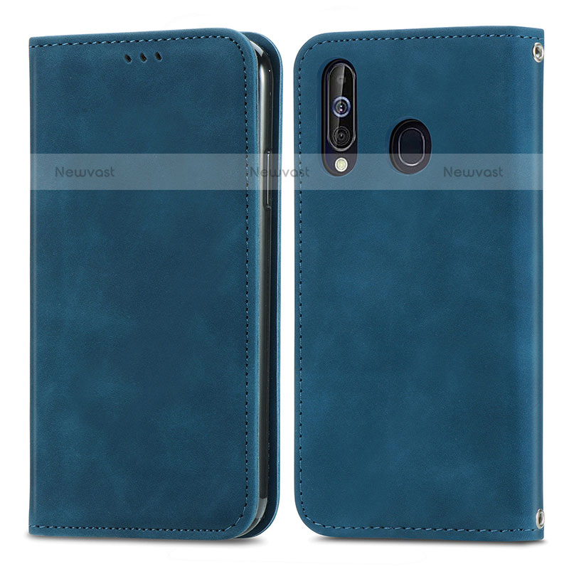 Leather Case Stands Flip Cover Holder S04D for Samsung Galaxy M40 Blue