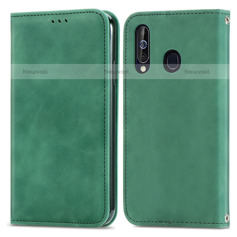 Leather Case Stands Flip Cover Holder S04D for Samsung Galaxy M40 Green