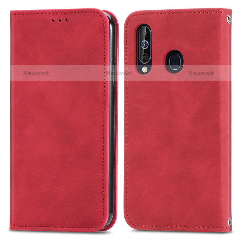 Leather Case Stands Flip Cover Holder S04D for Samsung Galaxy M40 Red