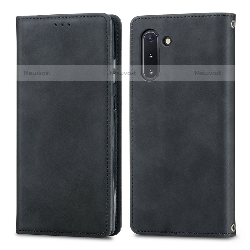 Leather Case Stands Flip Cover Holder S04D for Samsung Galaxy Note 10 5G Black