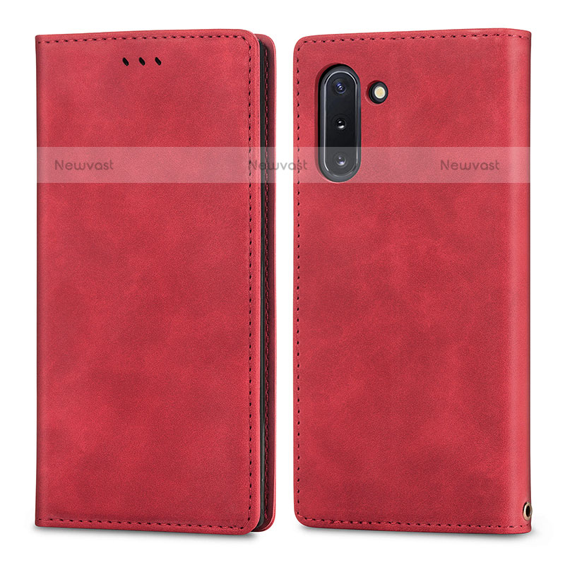 Leather Case Stands Flip Cover Holder S04D for Samsung Galaxy Note 10 5G Red