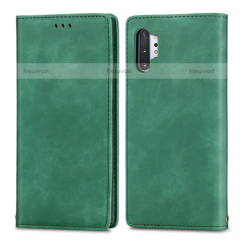 Leather Case Stands Flip Cover Holder S04D for Samsung Galaxy Note 10 Plus 5G Green