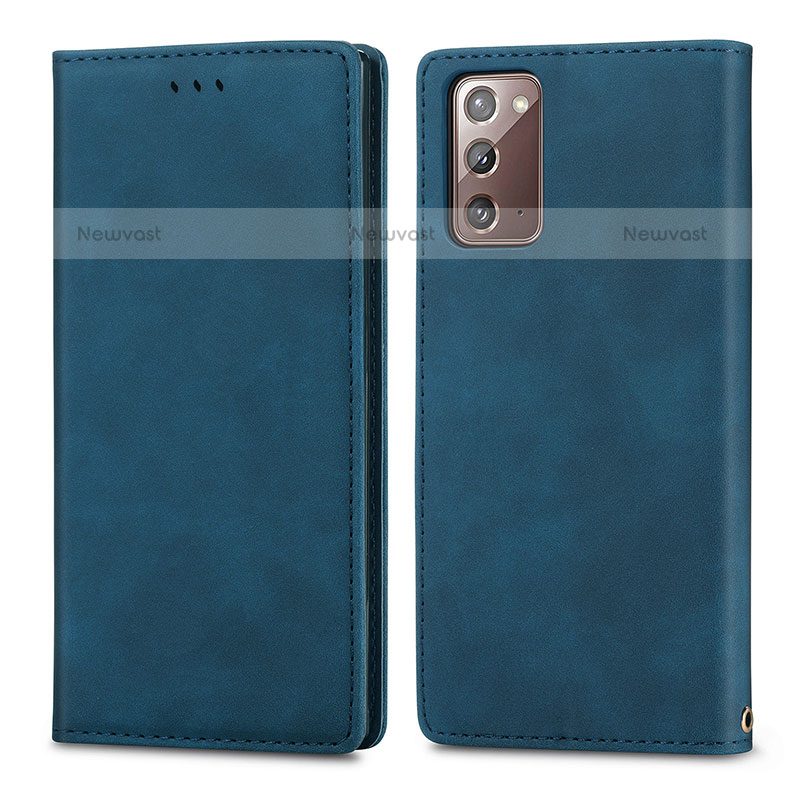 Leather Case Stands Flip Cover Holder S04D for Samsung Galaxy Note 20 5G Blue