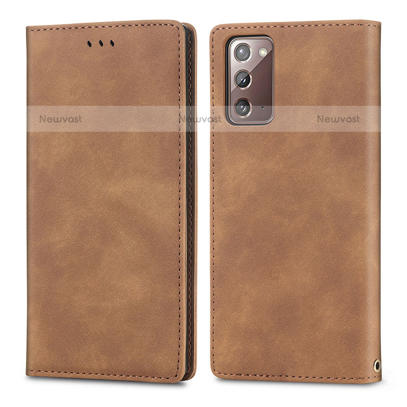 Leather Case Stands Flip Cover Holder S04D for Samsung Galaxy Note 20 5G Brown