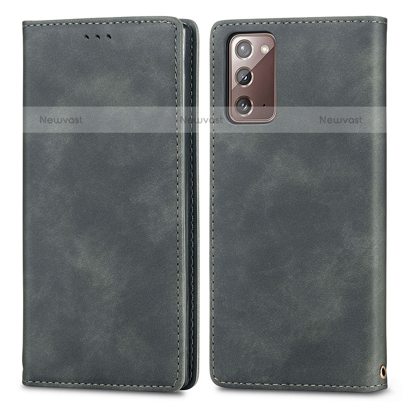 Leather Case Stands Flip Cover Holder S04D for Samsung Galaxy Note 20 5G Gray