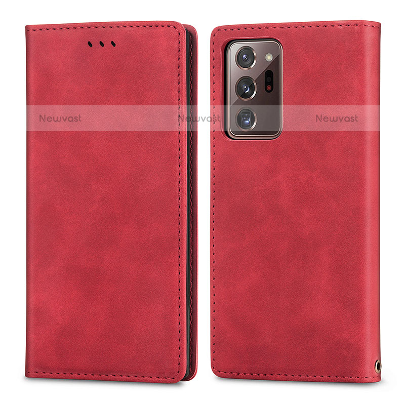 Leather Case Stands Flip Cover Holder S04D for Samsung Galaxy Note 20 Ultra 5G Red