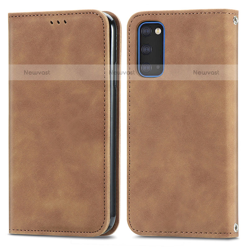 Leather Case Stands Flip Cover Holder S04D for Samsung Galaxy S20 5G Brown