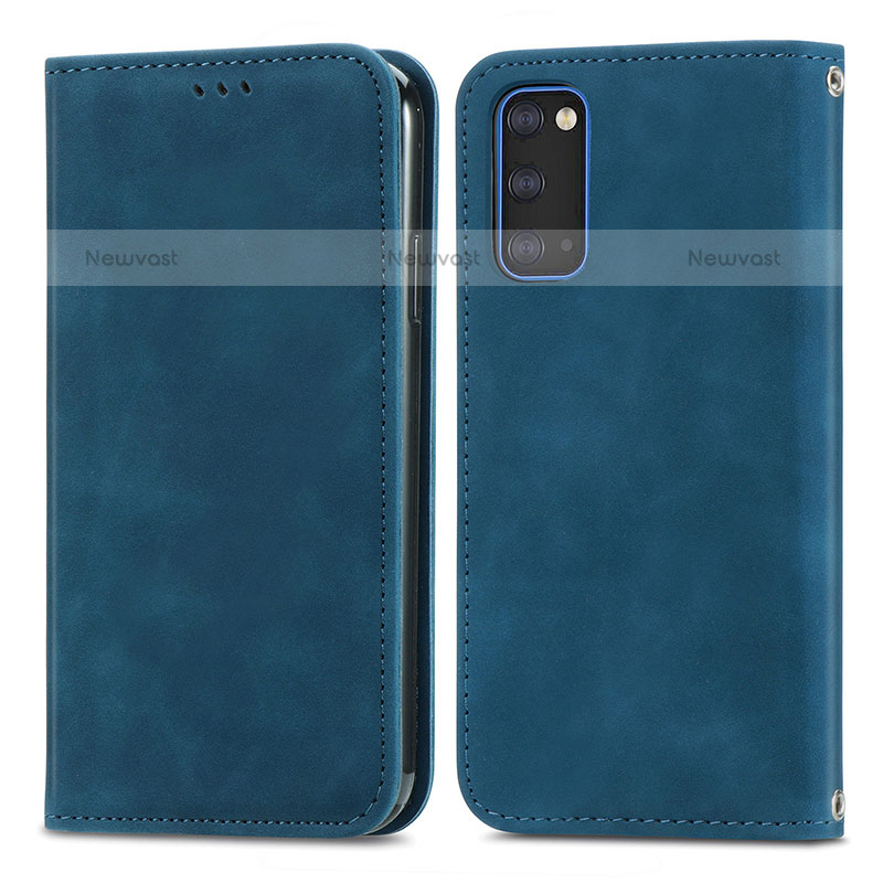 Leather Case Stands Flip Cover Holder S04D for Samsung Galaxy S20 Blue