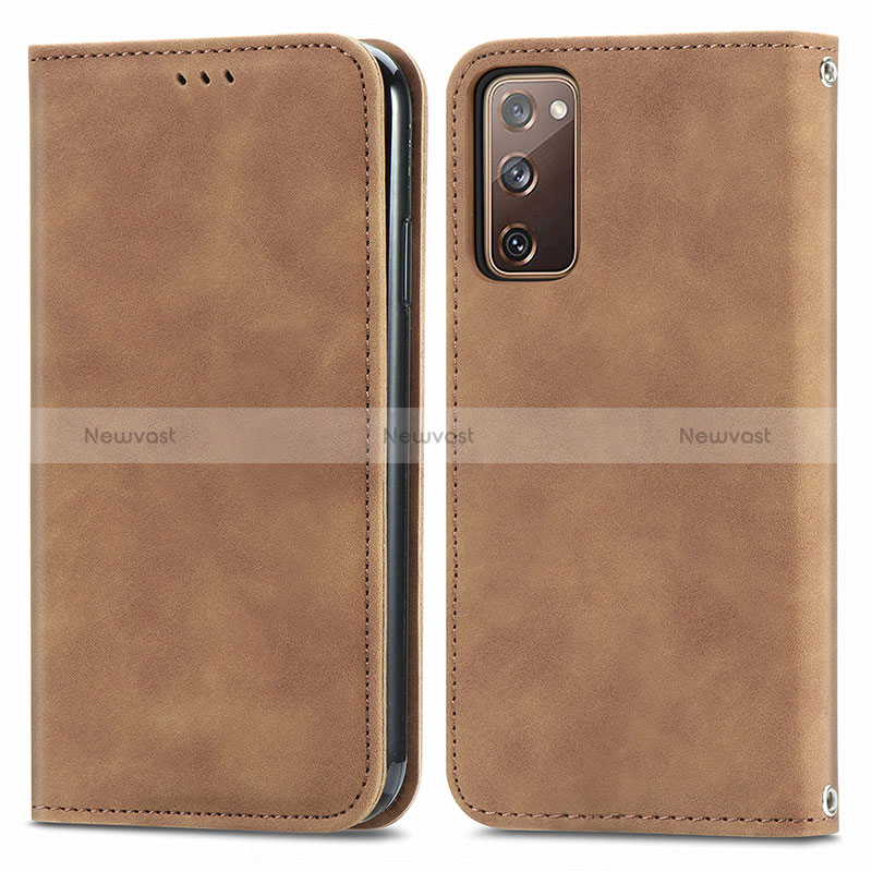 Leather Case Stands Flip Cover Holder S04D for Samsung Galaxy S20 FE 5G Brown