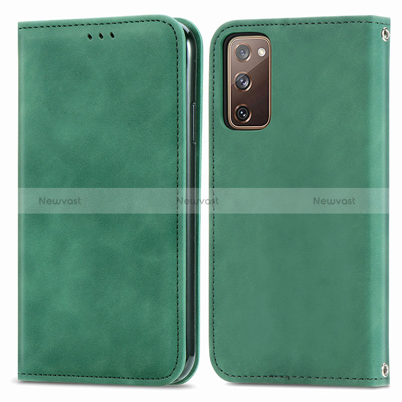 Leather Case Stands Flip Cover Holder S04D for Samsung Galaxy S20 FE 5G Green