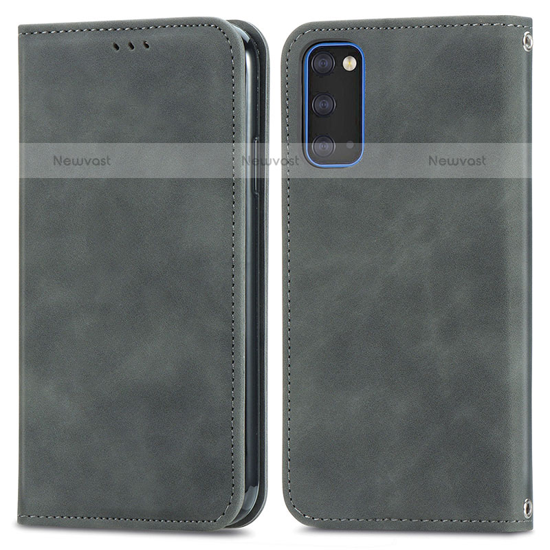 Leather Case Stands Flip Cover Holder S04D for Samsung Galaxy S20 Gray