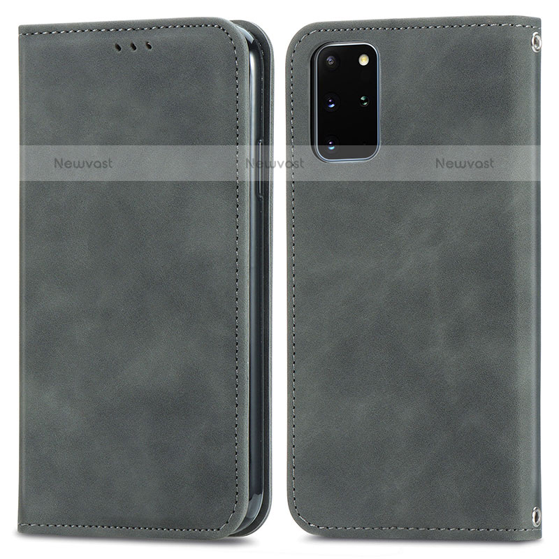 Leather Case Stands Flip Cover Holder S04D for Samsung Galaxy S20 Plus 5G Gray