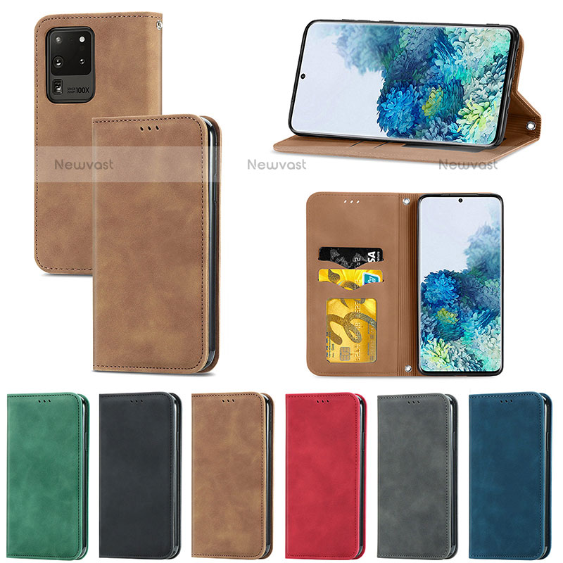 Leather Case Stands Flip Cover Holder S04D for Samsung Galaxy S20 Ultra 5G