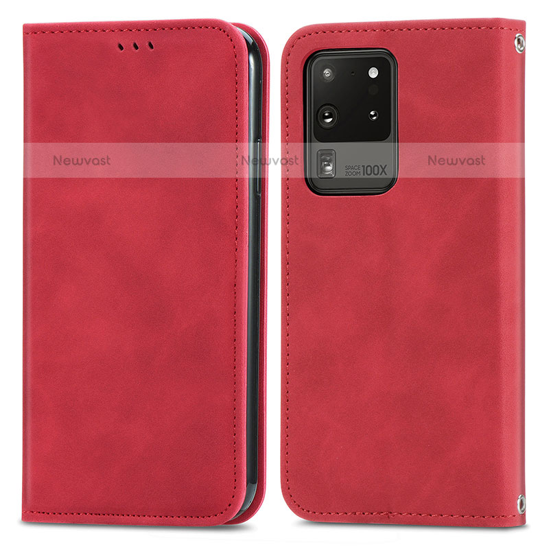 Leather Case Stands Flip Cover Holder S04D for Samsung Galaxy S20 Ultra Red