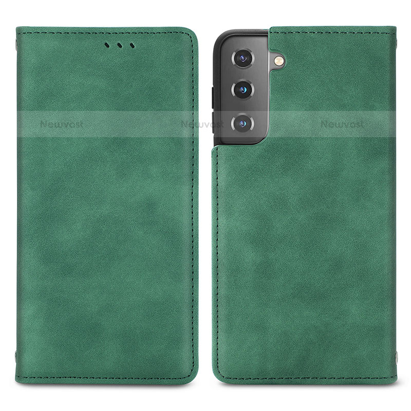 Leather Case Stands Flip Cover Holder S04D for Samsung Galaxy S21 Plus 5G Green
