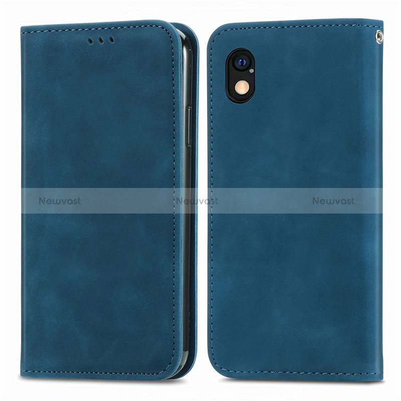 Leather Case Stands Flip Cover Holder S04D for Sony Xperia Ace III Blue