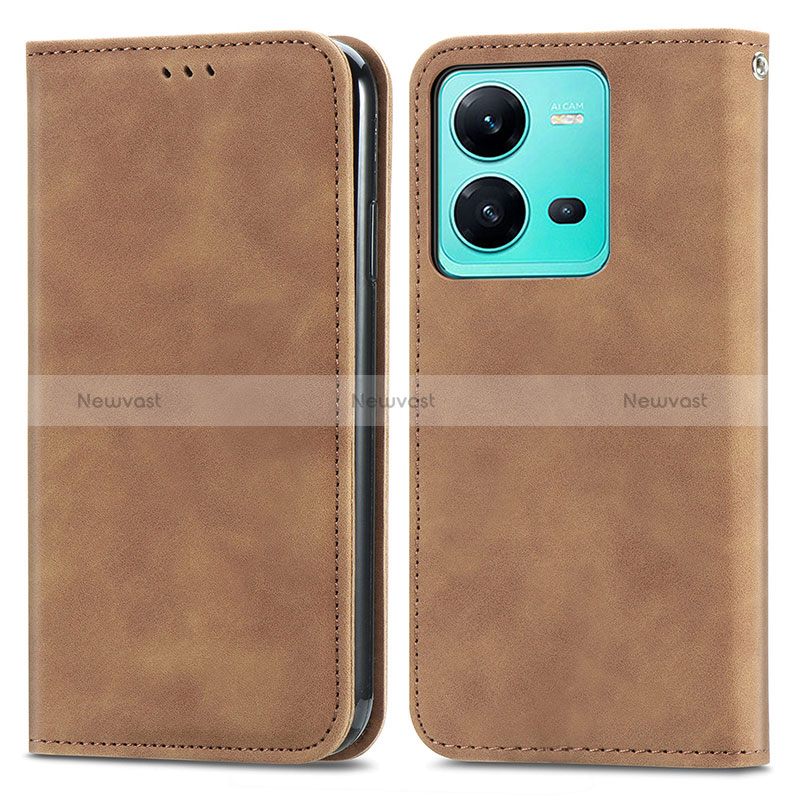 Leather Case Stands Flip Cover Holder S04D for Vivo X80 Lite 5G