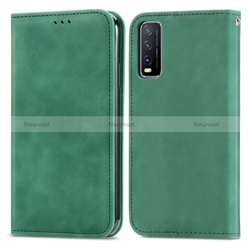 Leather Case Stands Flip Cover Holder S04D for Vivo Y12s Green