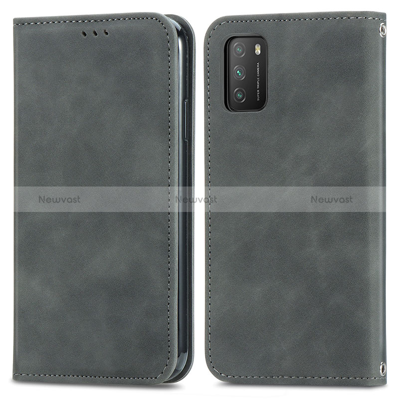 Leather Case Stands Flip Cover Holder S04D for Xiaomi Poco M3 Gray