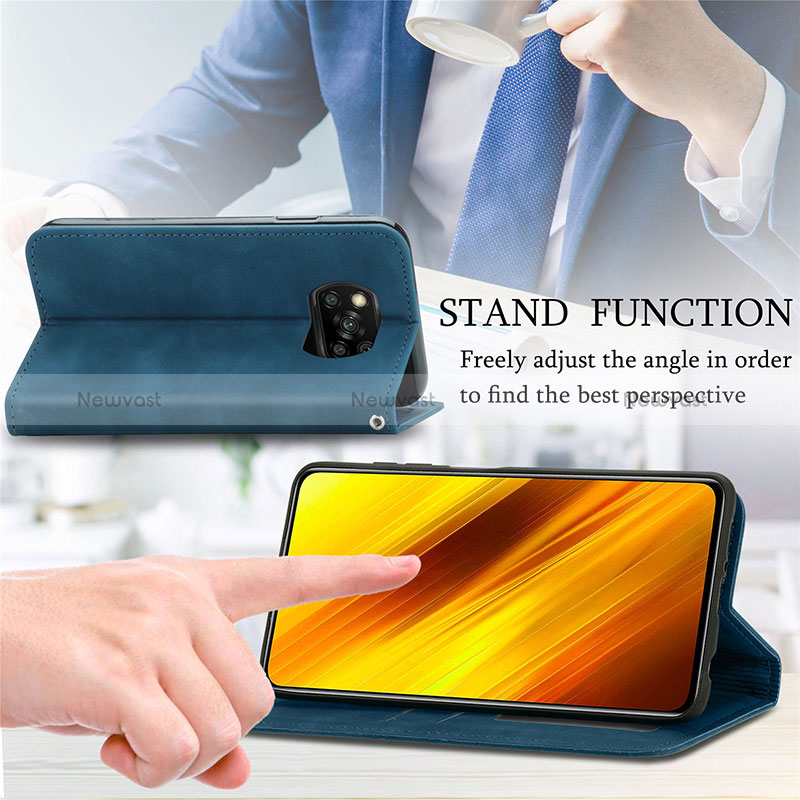 Leather Case Stands Flip Cover Holder S04D for Xiaomi Poco X3 NFC