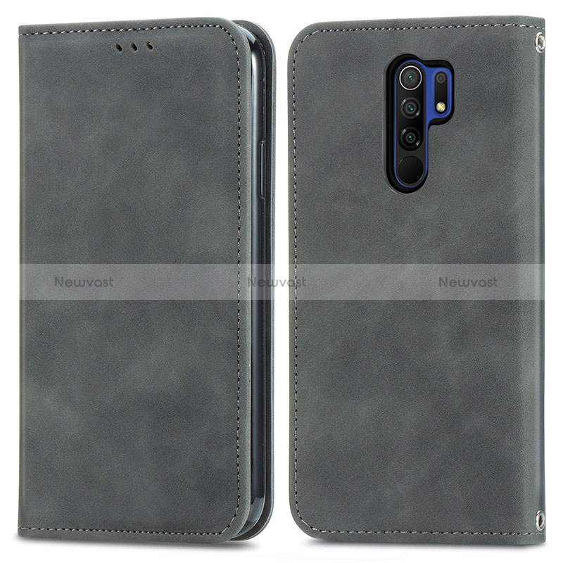 Leather Case Stands Flip Cover Holder S04D for Xiaomi Redmi 9 Gray