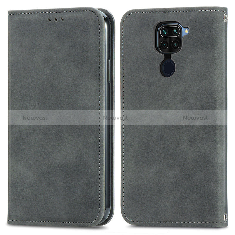 Leather Case Stands Flip Cover Holder S04D for Xiaomi Redmi Note 9 Gray
