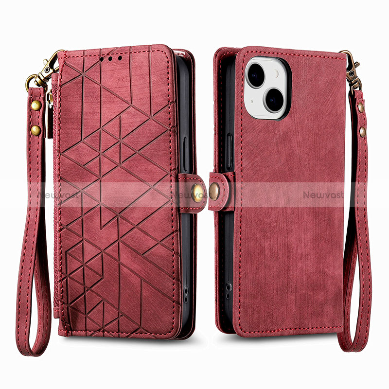 Leather Case Stands Flip Cover Holder S05D for Apple iPhone 13 Red