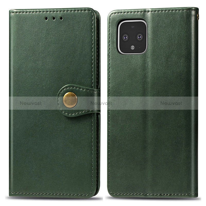 Leather Case Stands Flip Cover Holder S05D for Google Pixel 4 Green