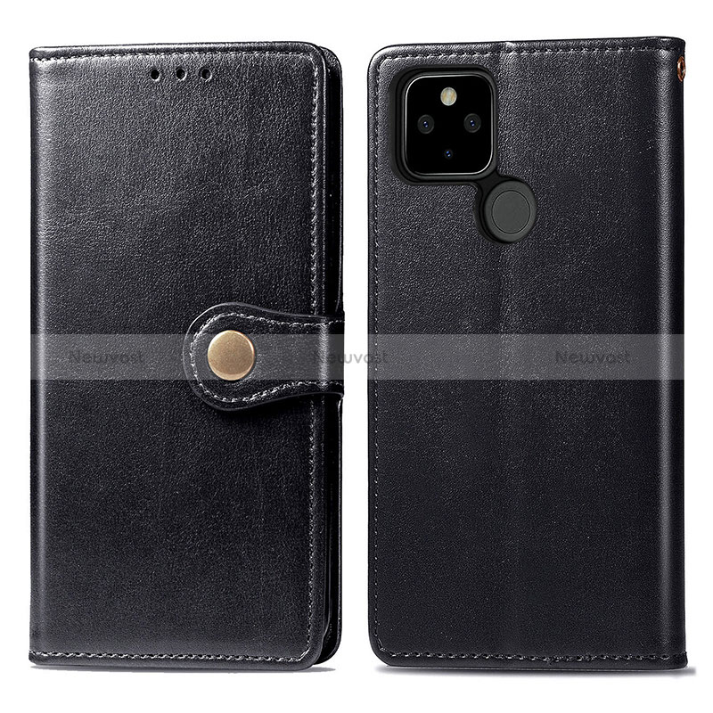 Leather Case Stands Flip Cover Holder S05D for Google Pixel 5 Black