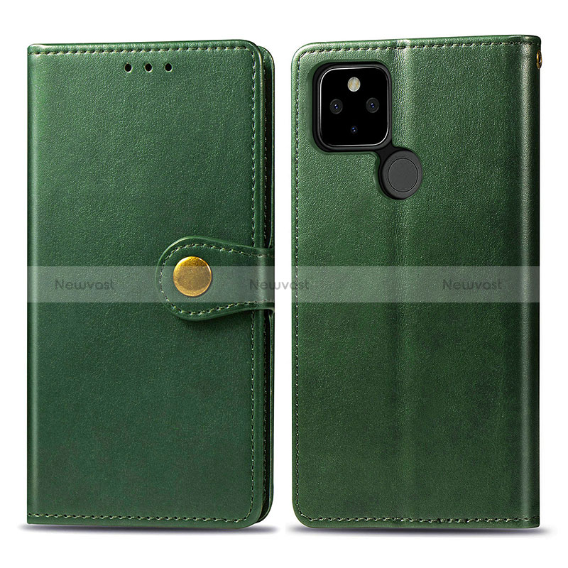 Leather Case Stands Flip Cover Holder S05D for Google Pixel 5 Green