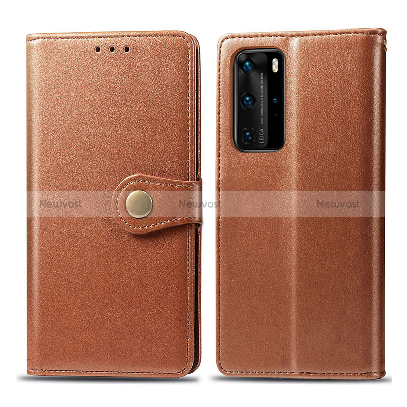 Leather Case Stands Flip Cover Holder S05D for Huawei P40 Pro Brown