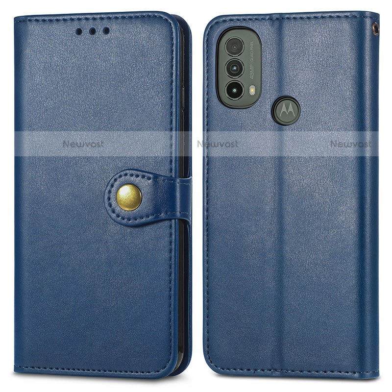 Leather Case Stands Flip Cover Holder S05D for Motorola Moto E20 Blue