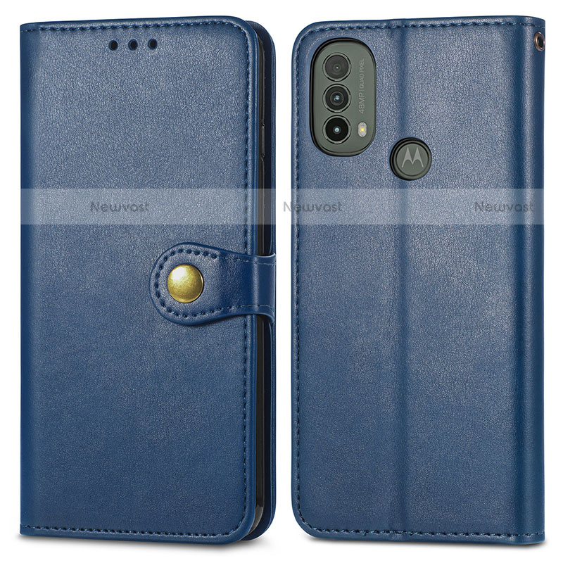Leather Case Stands Flip Cover Holder S05D for Motorola Moto E40 Blue