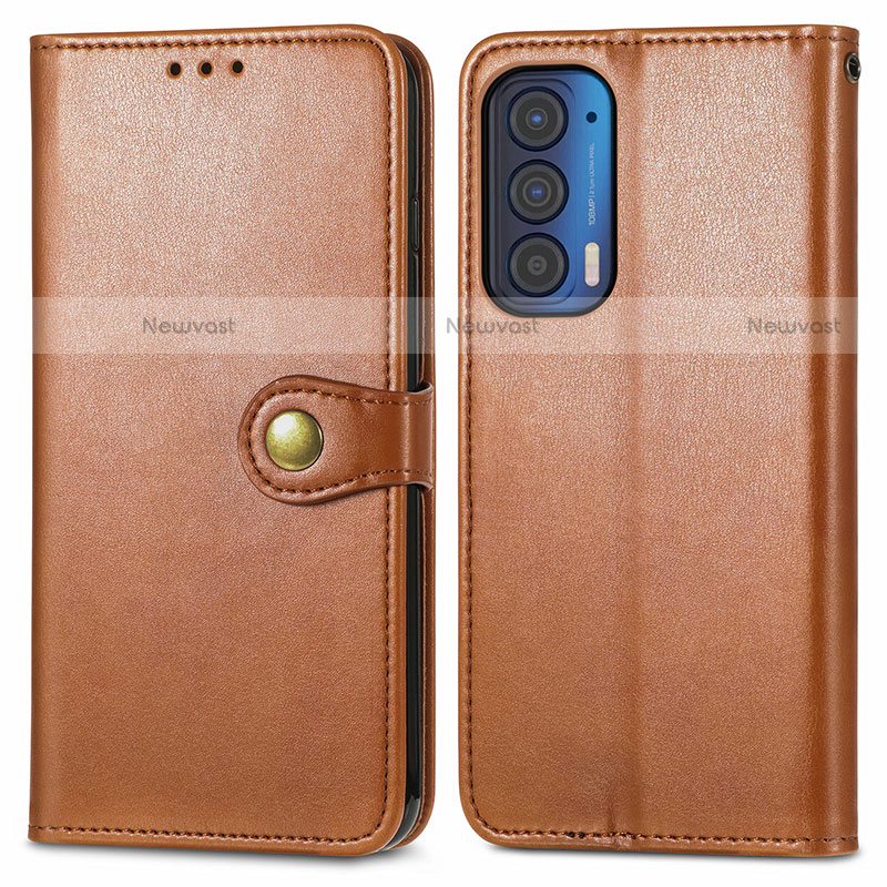 Leather Case Stands Flip Cover Holder S05D for Motorola Moto Edge (2021) 5G Brown