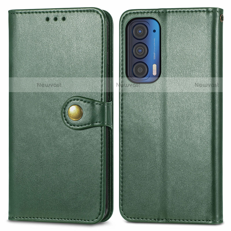 Leather Case Stands Flip Cover Holder S05D for Motorola Moto Edge (2021) 5G Green
