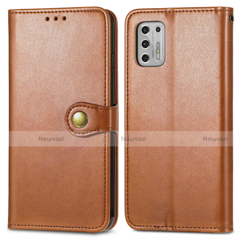 Leather Case Stands Flip Cover Holder S05D for Motorola Moto G Stylus (2021) Brown