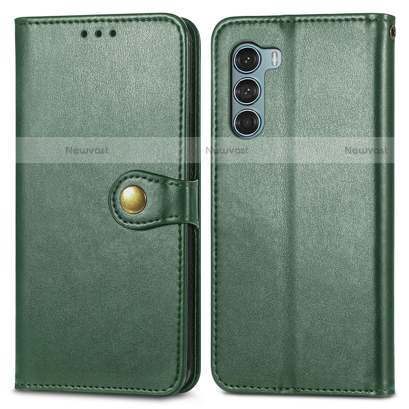 Leather Case Stands Flip Cover Holder S05D for Motorola Moto G200 5G Green