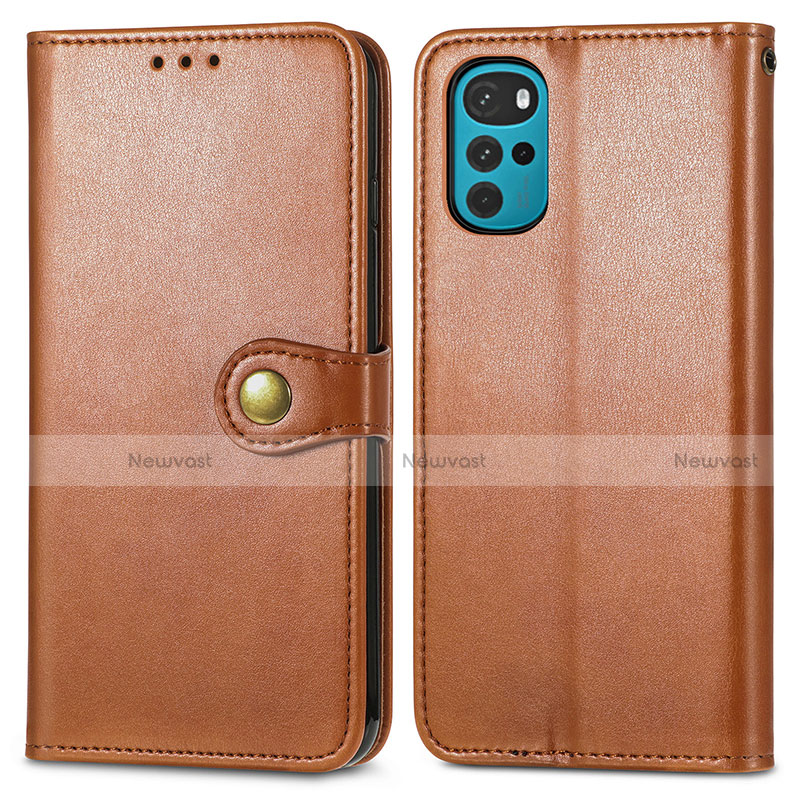 Leather Case Stands Flip Cover Holder S05D for Motorola Moto G22 Brown