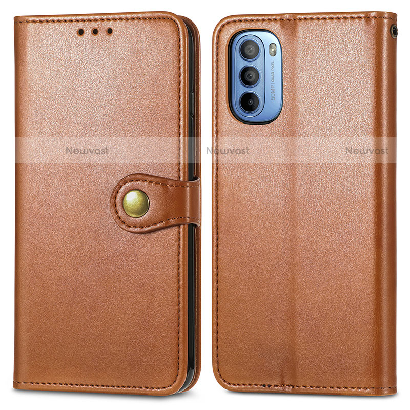 Leather Case Stands Flip Cover Holder S05D for Motorola Moto G31 Brown