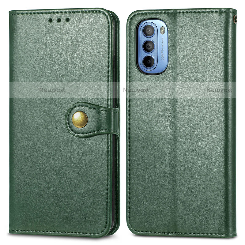 Leather Case Stands Flip Cover Holder S05D for Motorola Moto G31 Green