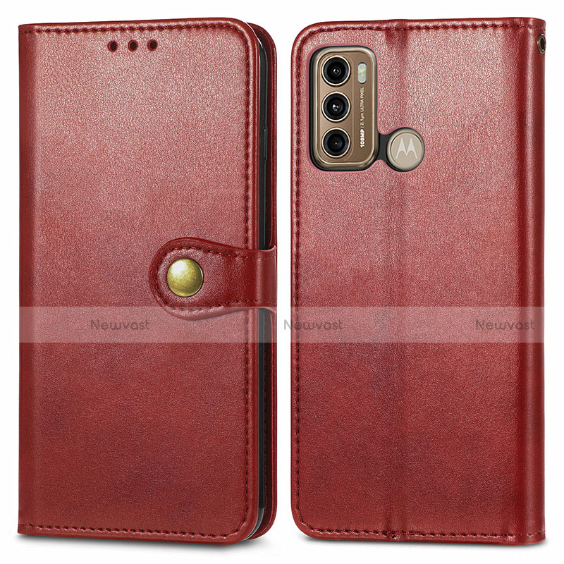 Leather Case Stands Flip Cover Holder S05D for Motorola Moto G40 Fusion Red