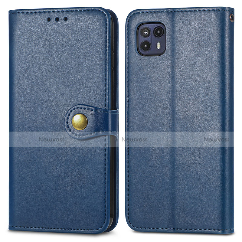 Leather Case Stands Flip Cover Holder S05D for Motorola Moto G50 5G Blue