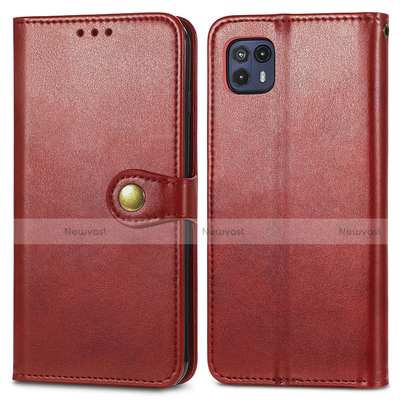Leather Case Stands Flip Cover Holder S05D for Motorola Moto G50 5G Red