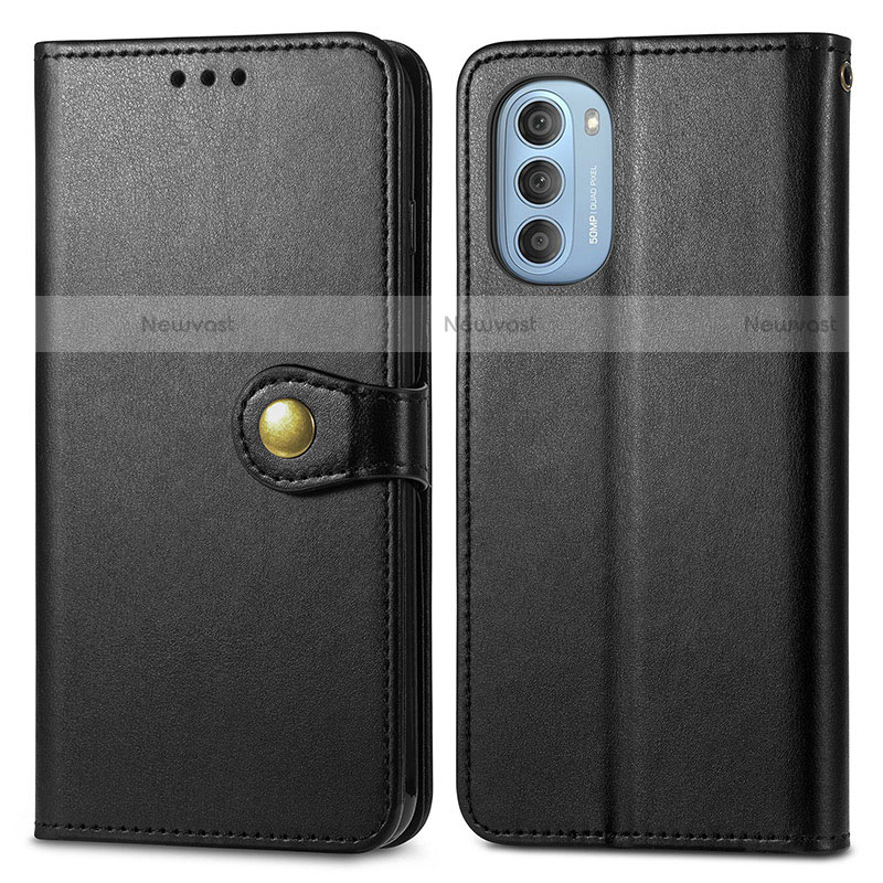 Leather Case Stands Flip Cover Holder S05D for Motorola Moto G51 5G Black