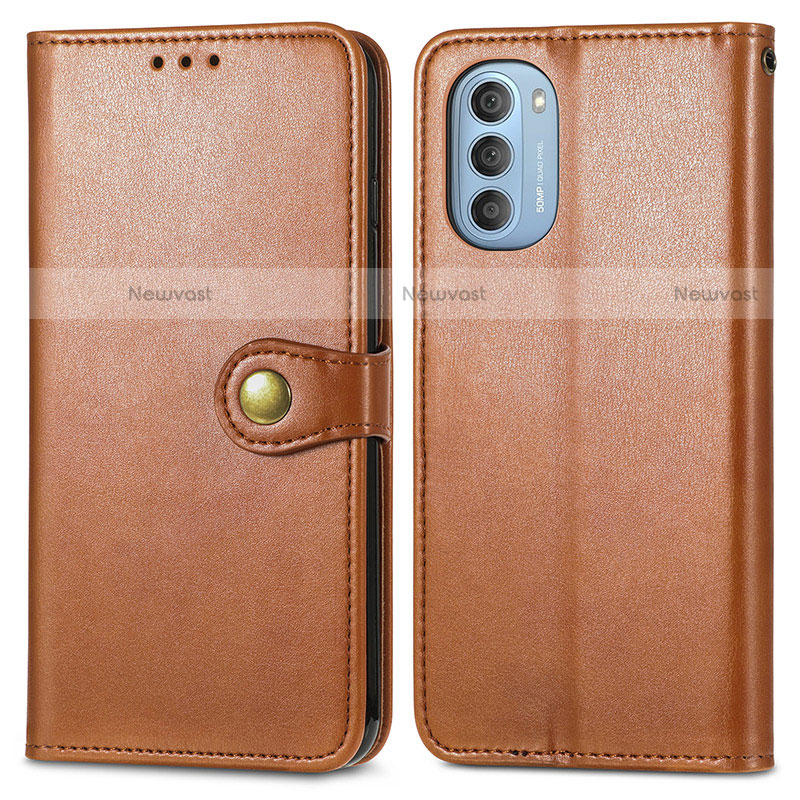 Leather Case Stands Flip Cover Holder S05D for Motorola Moto G51 5G Brown