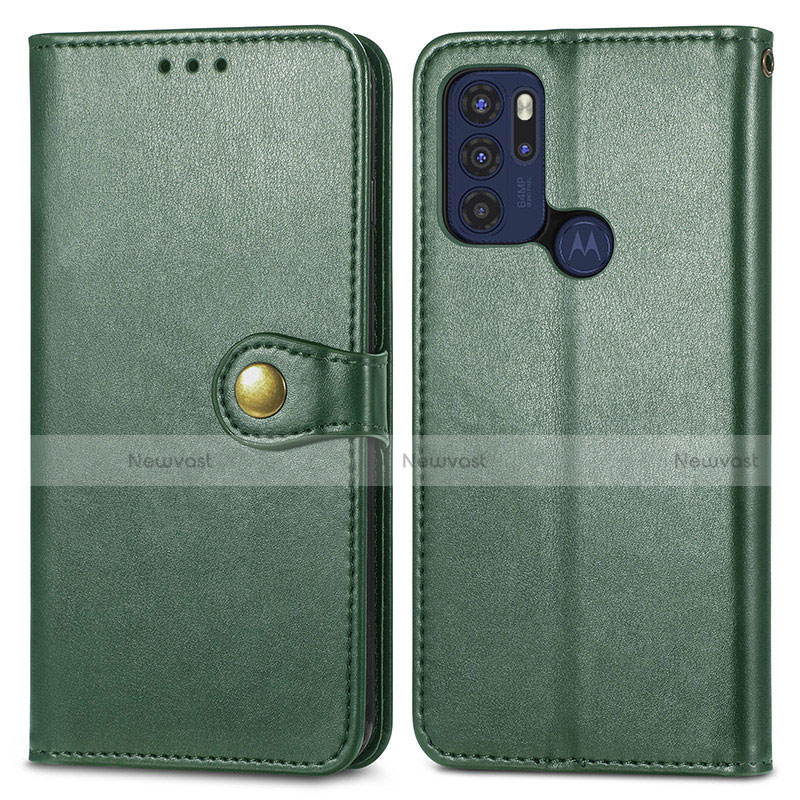 Leather Case Stands Flip Cover Holder S05D for Motorola Moto G60s Green