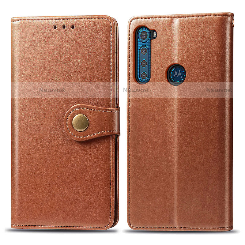 Leather Case Stands Flip Cover Holder S05D for Motorola Moto One Fusion Plus Brown