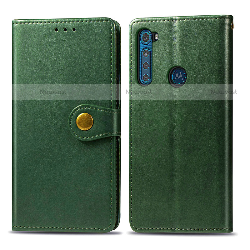Leather Case Stands Flip Cover Holder S05D for Motorola Moto One Fusion Plus Green