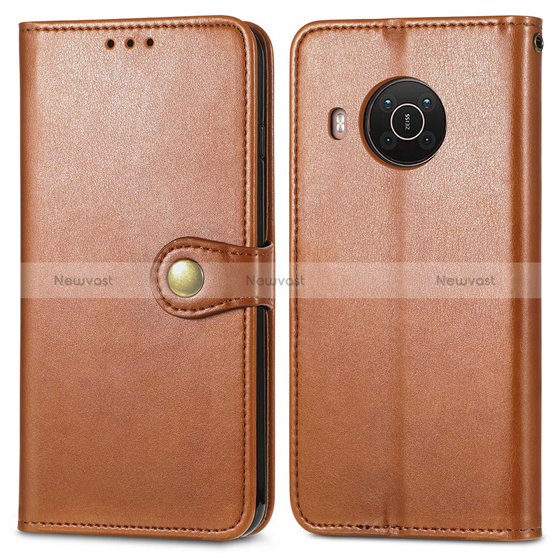 Leather Case Stands Flip Cover Holder S05D for Nokia X20 Brown